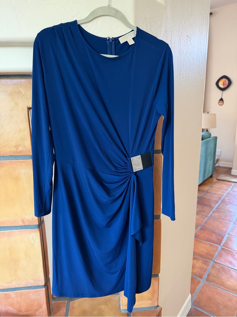Michael Kors Women's Long Sleeve Twist-Detail Dress in Royal Blue Large